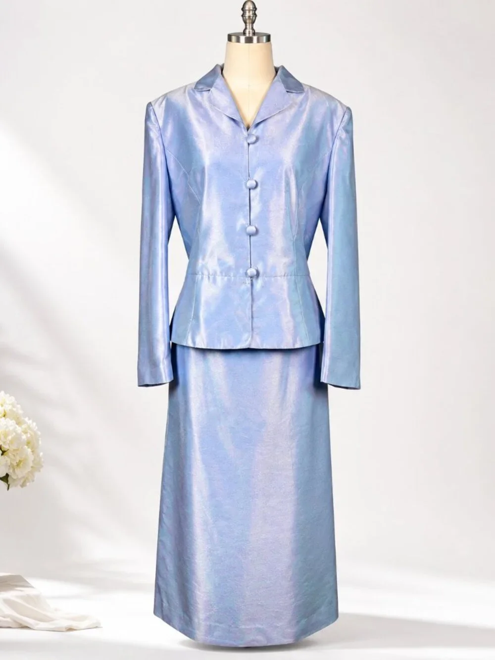 Morgan Miller Iridescent Blue Skirt Suit Set Size 18 Career Church Wedding